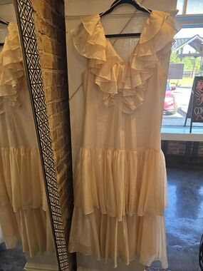 Ruffled V-Neck Maxi Dress in Pale Peach